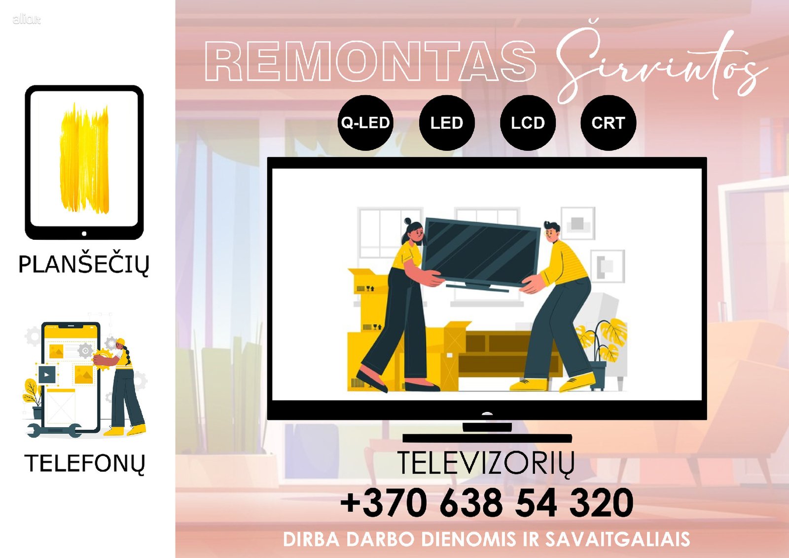 Televizorių ir kitos video technikos remontas Širvintose, Ukmergėje